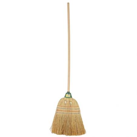 Sorghum broom with wooden handle