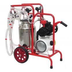 Goat milking machine with 4 groups with 1 bin