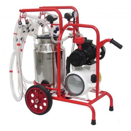 Goat milking machine with 4 groups with 1 bin