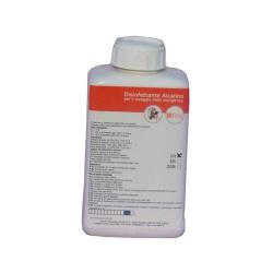 Alkaline disinfectant for milking machines