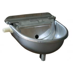 Abbeveratoio a vaschetta in acciaio inox con galleggiante e rubinetto di scarico. Fissaggio a parete